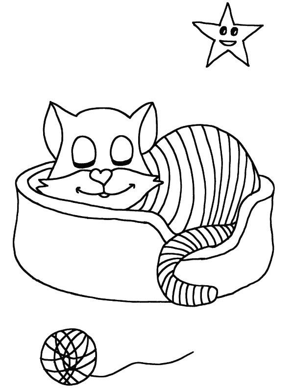Ausmalbild Katze im Korb  