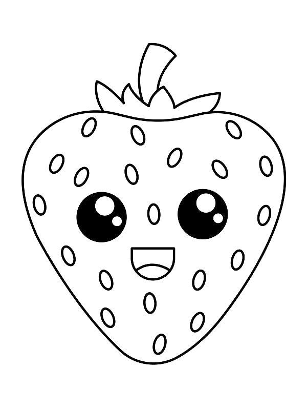 Ausmalbild Kawaii Erdbeere  