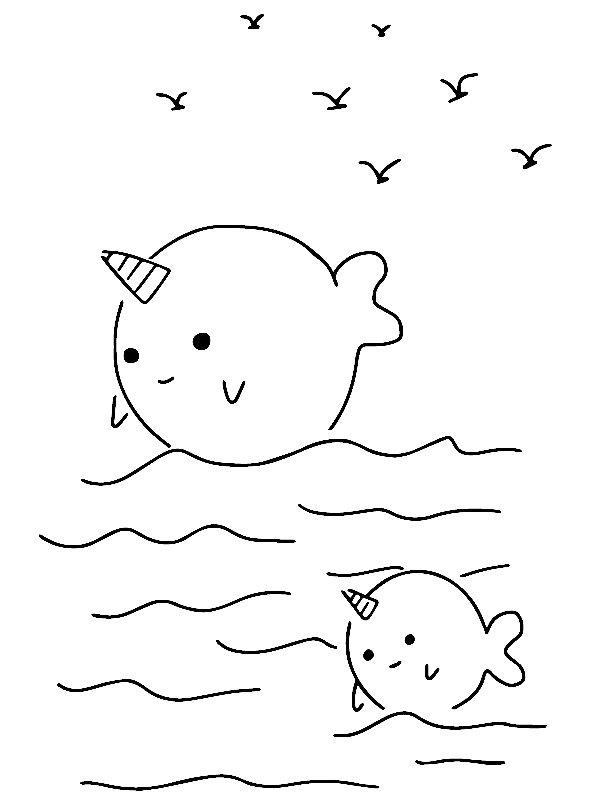 Ausmalbild Kawaii-Wal  