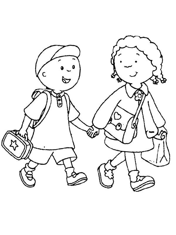 Ausmalbild Kinder gehen zur Schule  