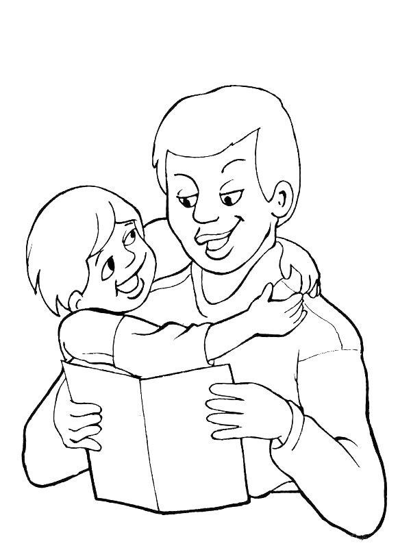 Ausmalbild Kuscheln mit Papa  