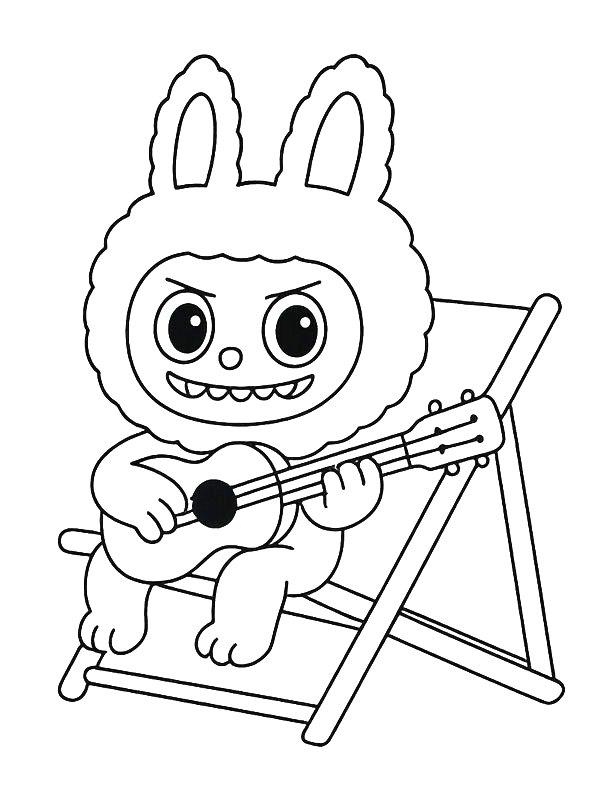 Ausmalbild Labubu spielt Gitarre  