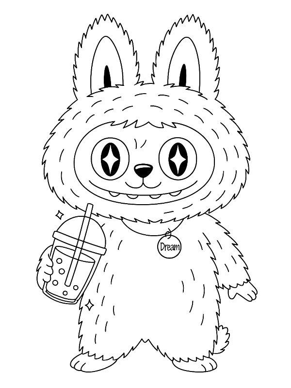 Ausmalbild Labubu trinkt Boba  