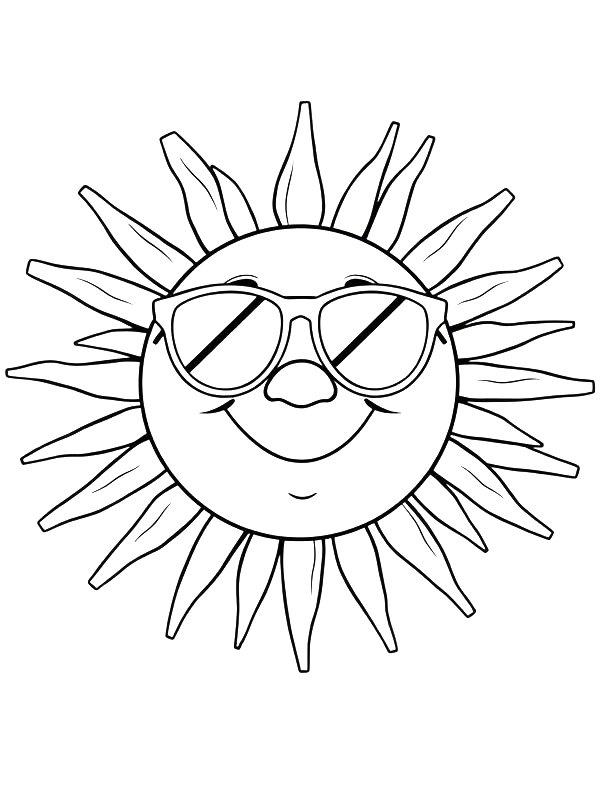 Ausmalbild Lachende Sonne mit Sonnenbrille  