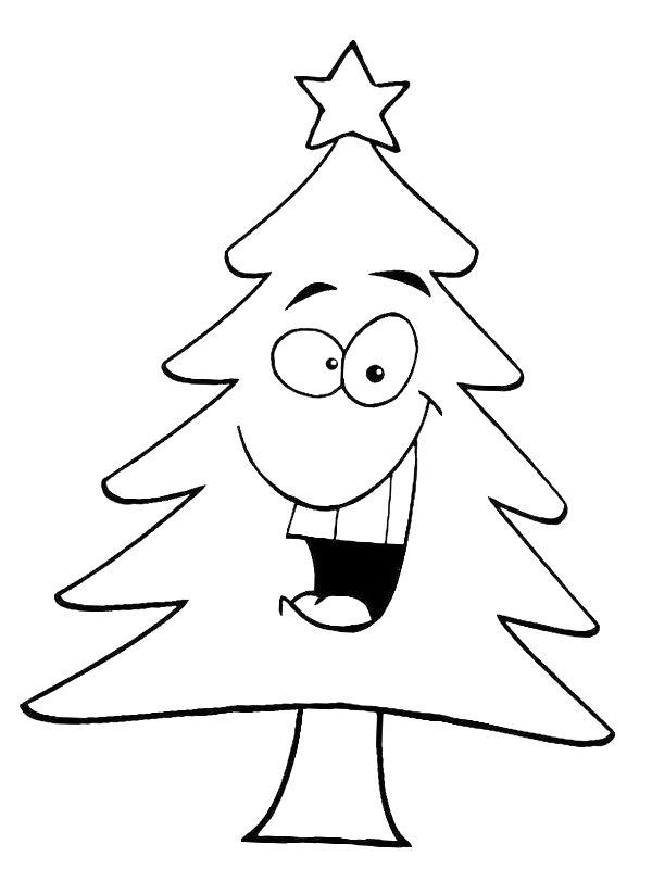 Ausmalbild Lachender Weihnachtsbaum  