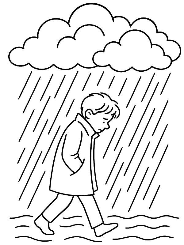 Ausmalbild Laufen im Regen  