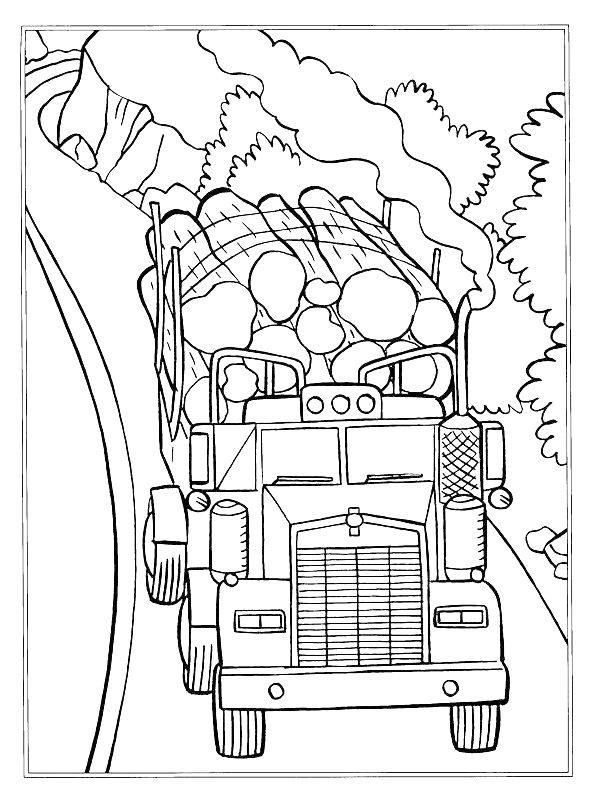 Ausmalbild LKW mit Baumstämmen  