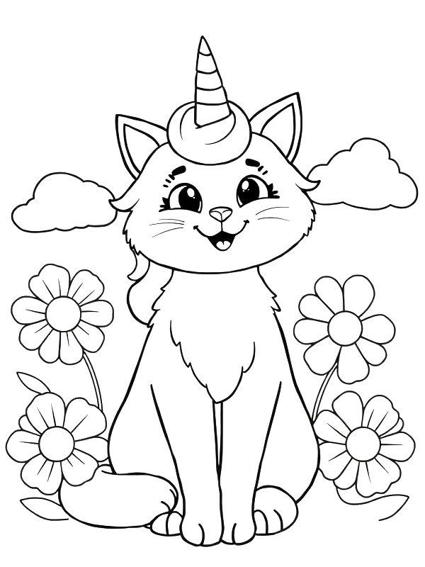 Ausmalbild Lustige Einhornkatze  