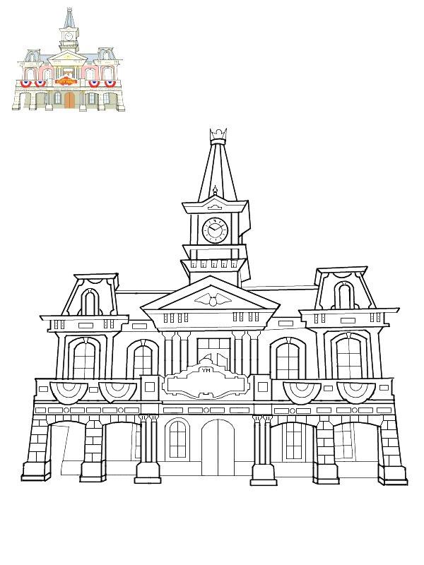 Ausmalbild Main Street City Hall Disneyland  