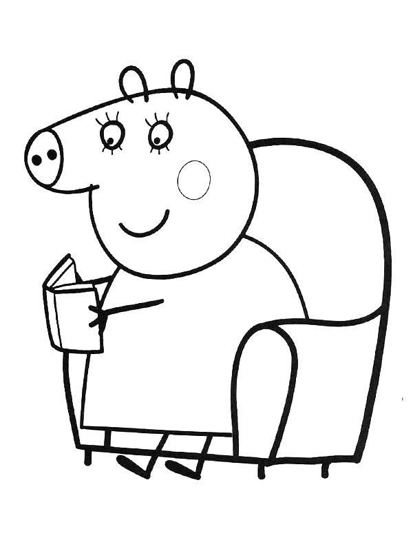 Ausmalbild Mama Wutz liest ein Buch  