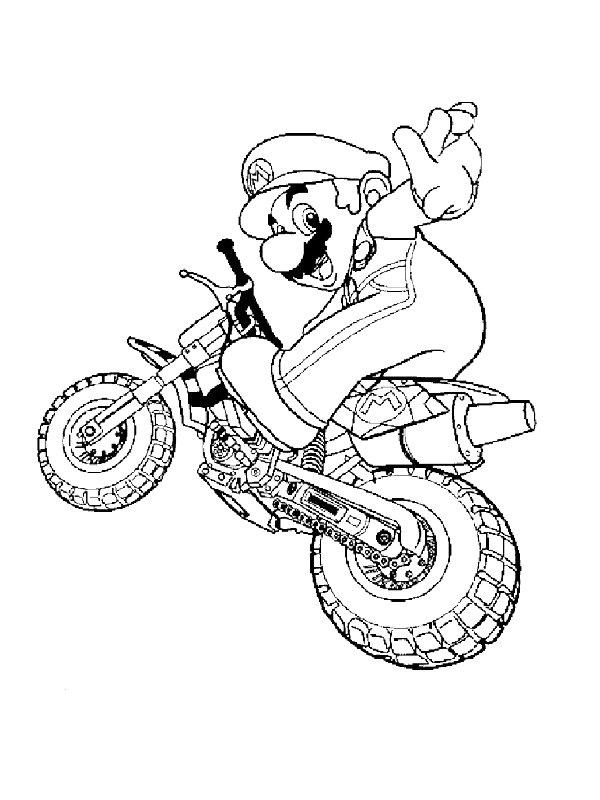 Ausmalbild Mario auf dem Motorrad  