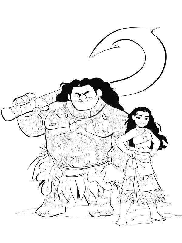 Ausmalbild Maui und Vaiana  