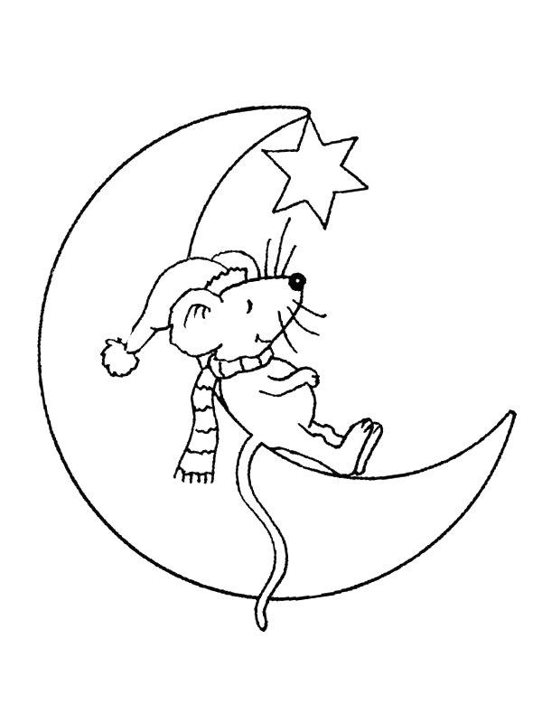Ausmalbild Maus auf dem Mond  