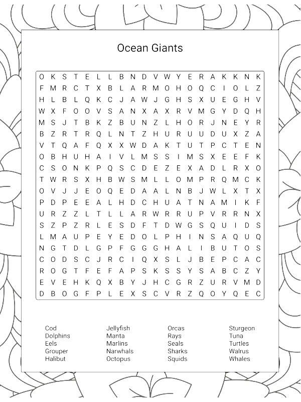 Ausmalbild Meerestiere Wortfinder  