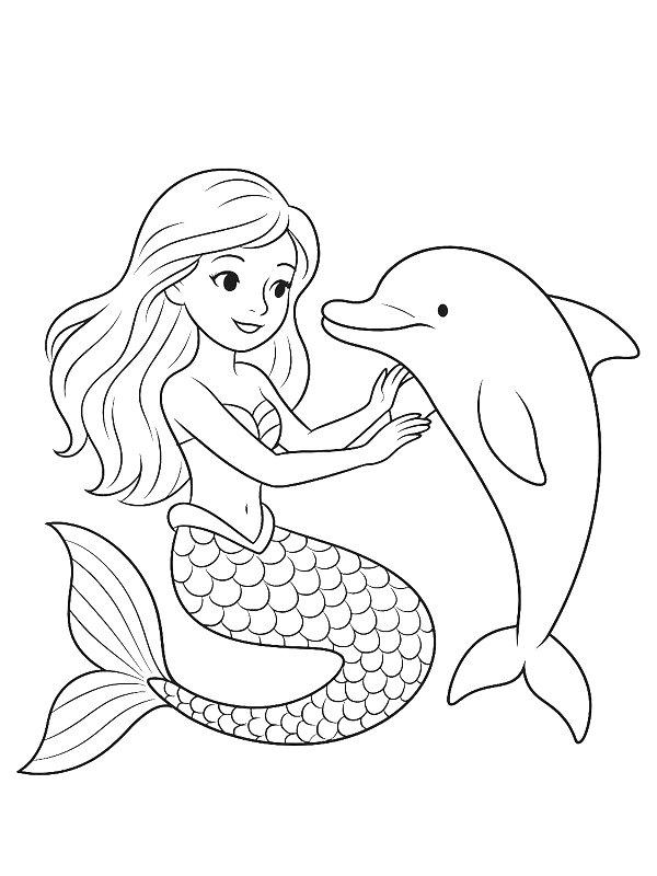 Ausmalbild Meerjungfrau mit Delfin  