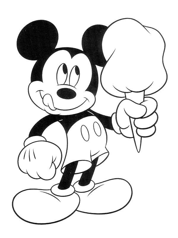 Ausmalbild Micky Maus isst ein Eis  