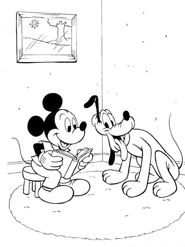 Ausmalbild Micky Maus liest vor  