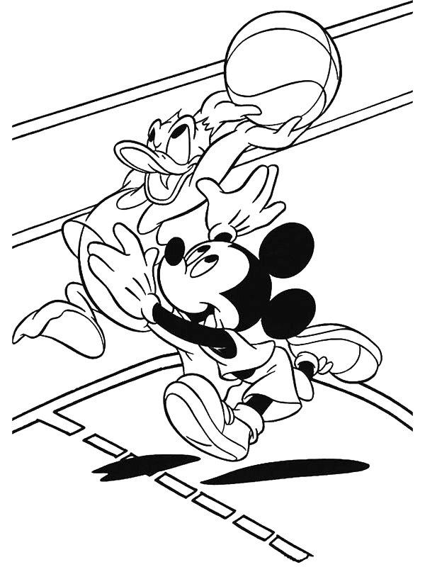 Ausmalbild Micky und Donald spielen Basketball  