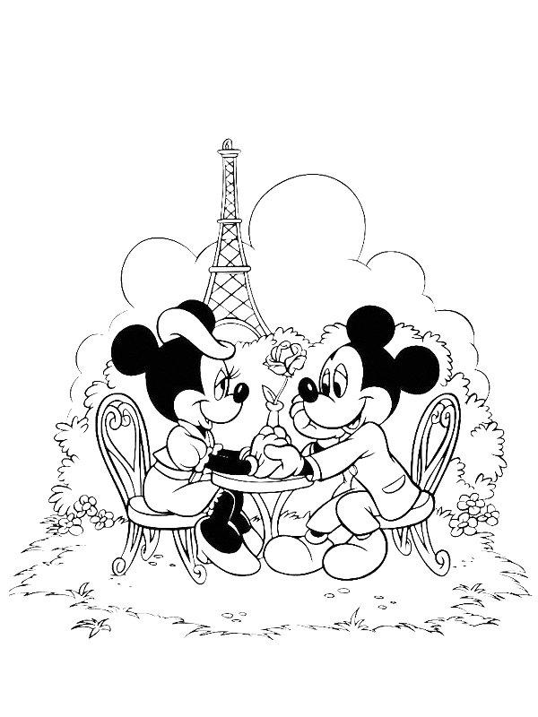 Ausmalbild Micky und Minnie Maus Paris  