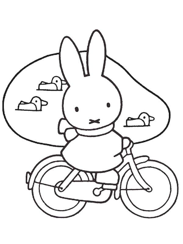 Ausmalbild Miffy auf dem Fahrrad  