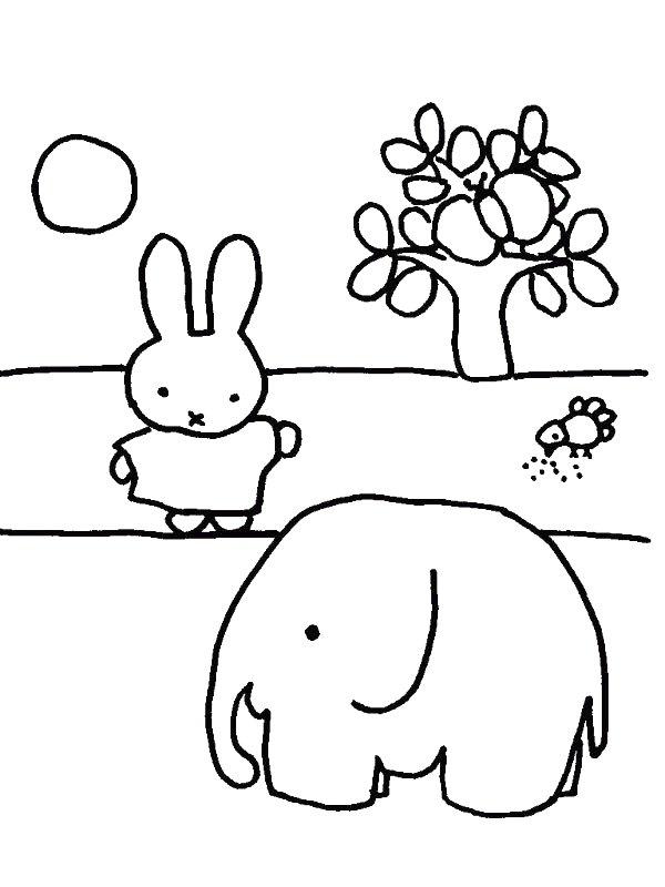 Ausmalbild Miffy bei den Elefant  