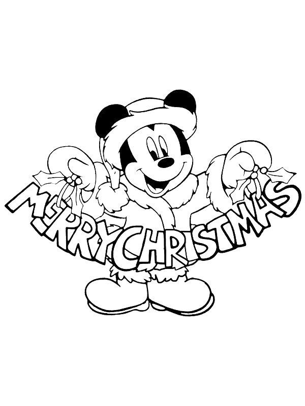 Ausmalbild Minnie und Micky vor dem Weihnachtsbaum  