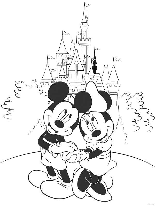 Ausmalbild Minnie und Mickymaus im Disneyland  