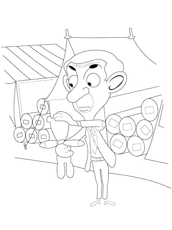 Ausmalbild Mr. Bean und Teddy  