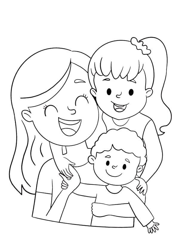 Ausmalbild Mutter und Kinder  