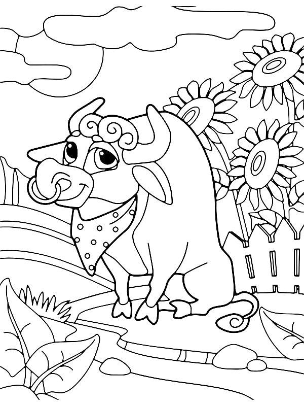 Ausmalbild Niedlicher Stier  