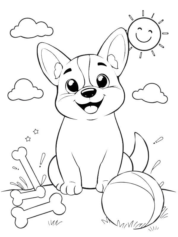 Ausmalbild Niedlicher Welsh Corgi-Welpe  