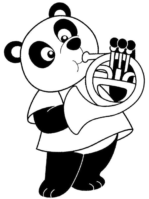 Ausmalbild Panda spielt Trompete  