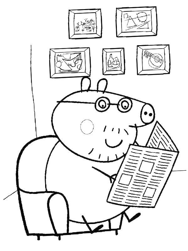 Ausmalbild Papa Wutz liest die Zeitung  
