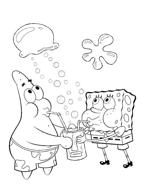 Ausmalbild Patrick Star und SpongeBob trinken Limonade  