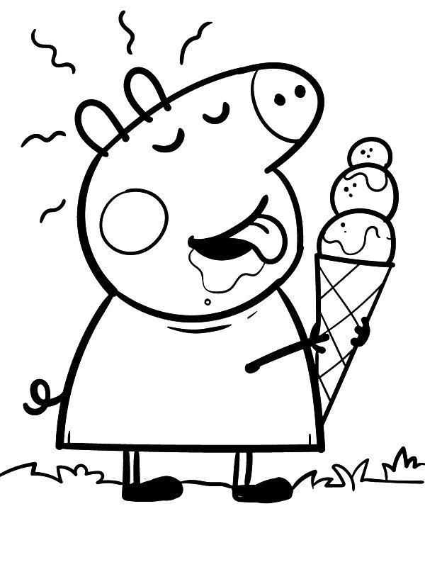 Ausmalbild Peppa Wutz leckt an einem Eis  