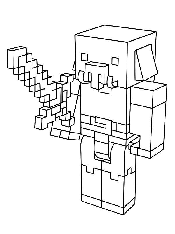 Ausmalbild Piglin minecraft  