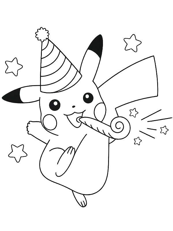 Ausmalbild Pikachu hat Geburtstag  