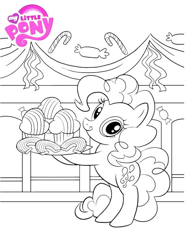 Ausmalbild Pinkie Pie mit Kuchen  
