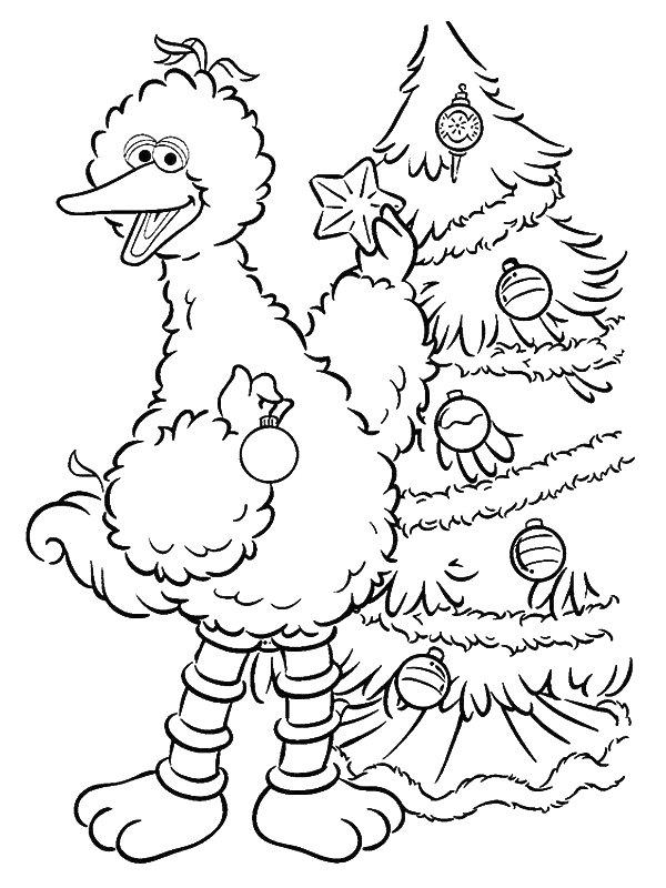 Ausmalbild Pino schmückt den Weihnachtsbaum  