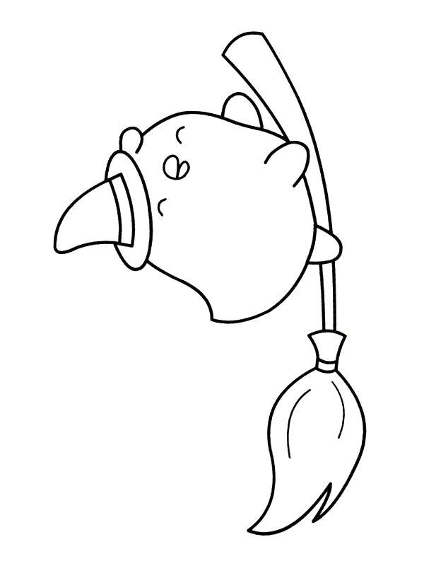 Ausmalbild Piu Piu auf einem Besen  