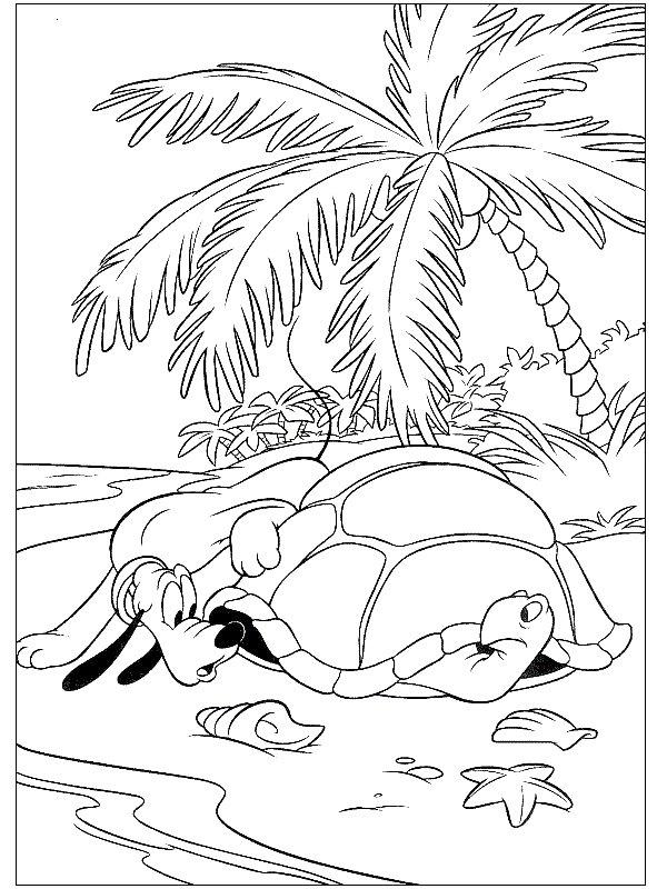 Ausmalbild Pluto und Schildkröte  