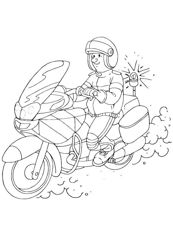 Ausmalbild Polizist auf dem Motorrad  