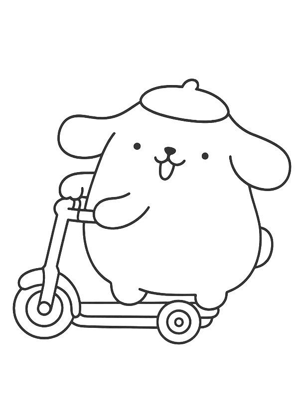Ausmalbild Pompompurin auf dem Roller  