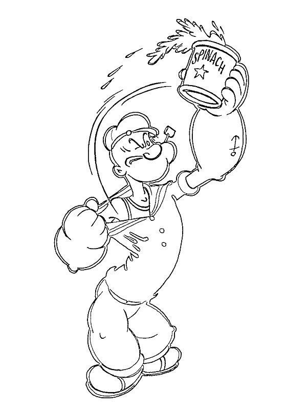 Ausmalbild Popeye bekommt Kraft durch Spinat  