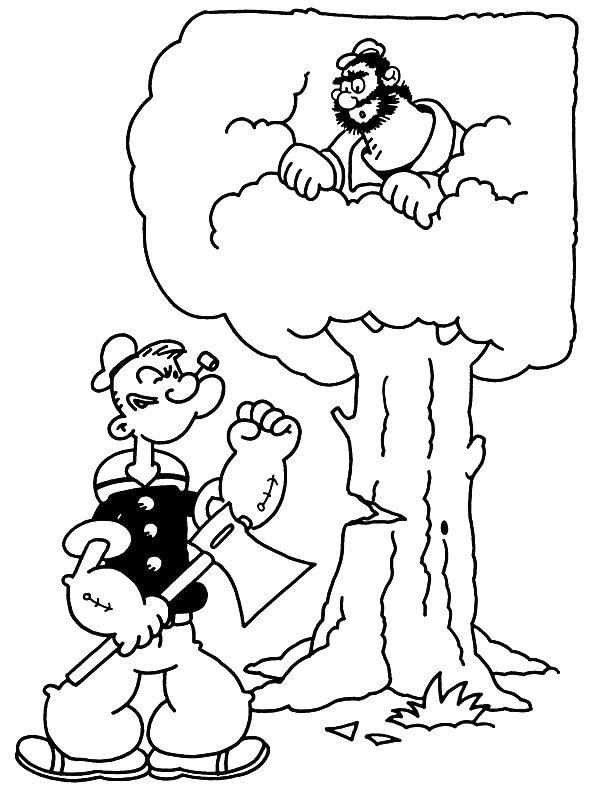 Ausmalbild Popeye schlägt einen Baum um  