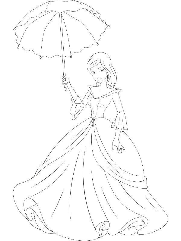 Ausmalbild Prinzessin mit Regenschirm  