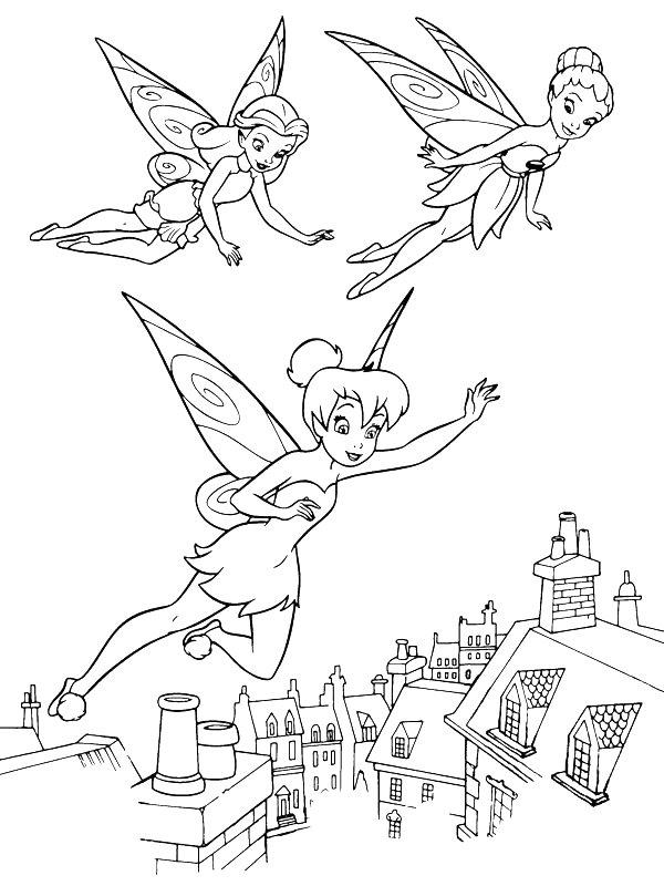 Ausmalbild Rosetta, Klara und Tinkerbell  