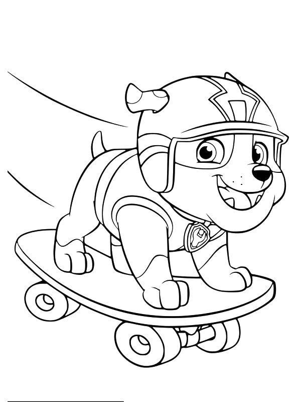Ausmalbild Rubble auf einem Skateboard  
