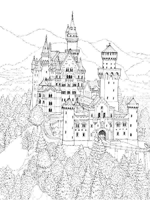 Ausmalbild Schloss für erwachsene  