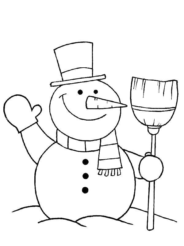 Ausmalbild Schneemann mit Besen  